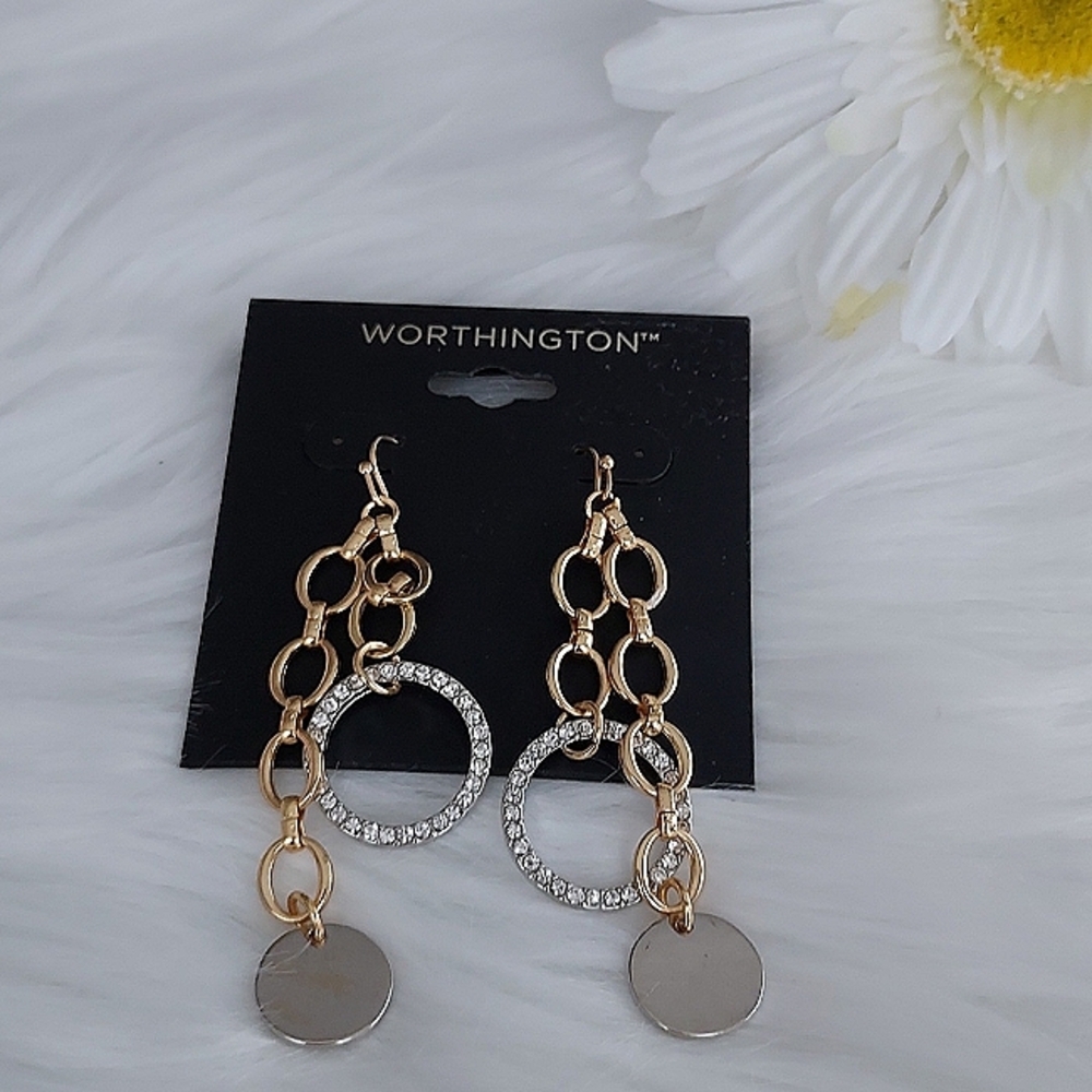 SILVER AND GOLD DISK EARRINGS - Picture 2 of 6